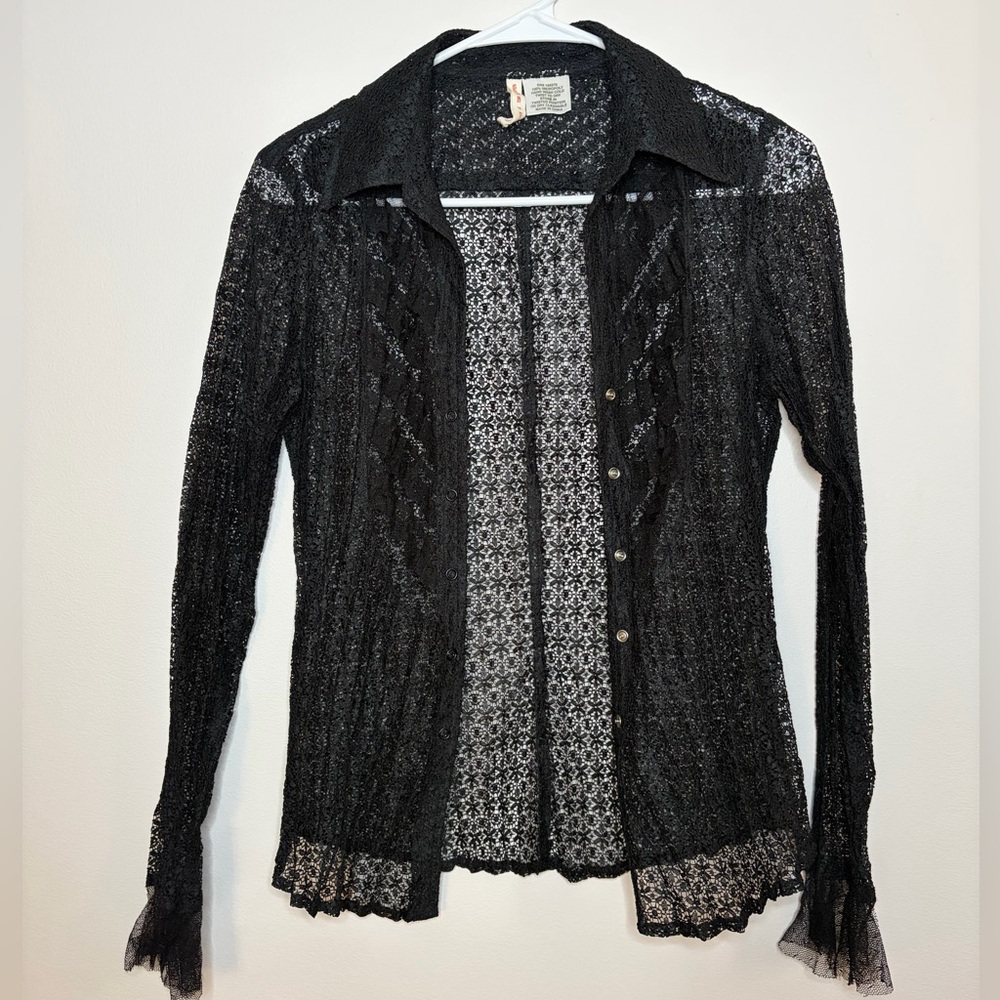 Black Lace Button-Up Shirt
